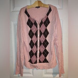 Reitmans Pink and Black Argyle Cardigan